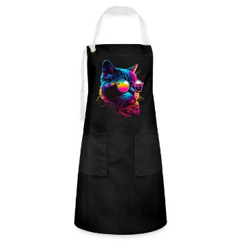 Cat Vaporwave Esthétique Rétro - Tablier contrasté - noir/blanc - Devant - Zoe (177cm)