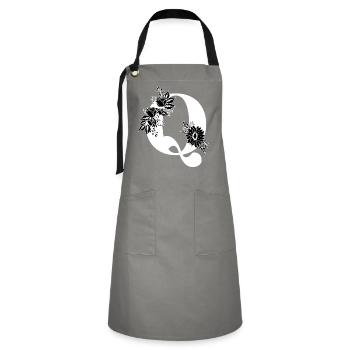 Lettre q floral noir et blanc - Tablier contrasté - gris/noir - Devant - Zoe (177cm)