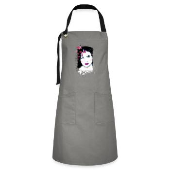 Woman, Green Eyes,Butterflies, Face,Painting - Artisan Apron - grey/black - Front - Zoe (177cm)