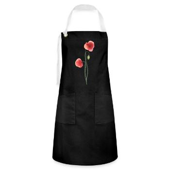 Blume: roter Mohn - Kontrastschürze - Schwarz/Weiß - Vorne - Zoe (177cm)