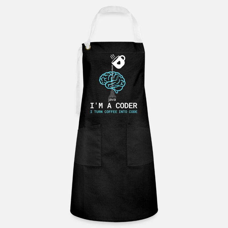 T-shirt Coder : Du café dans le code – Nerdy Programmie - Tablier contrasté - noir/blanc