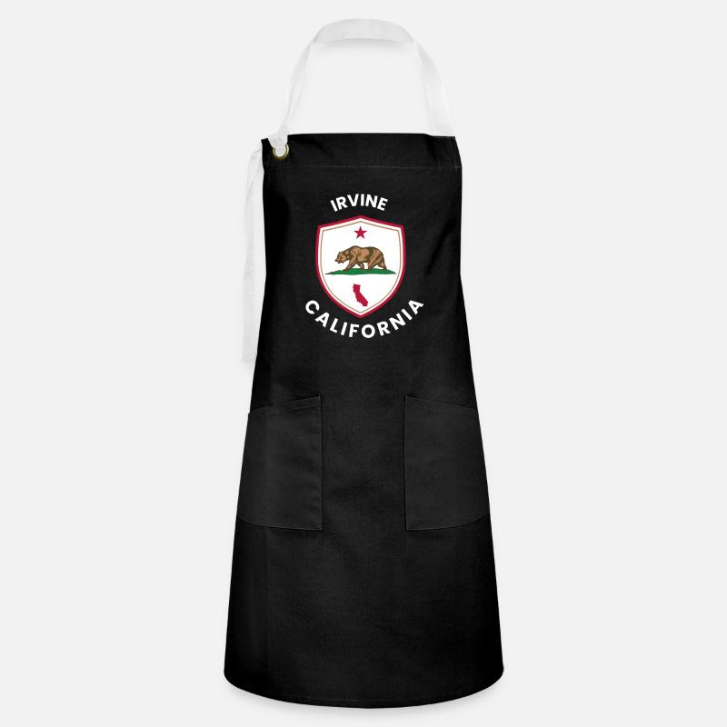 Irvine CA Bear Shield Emblem - Artisan Apron - black/white