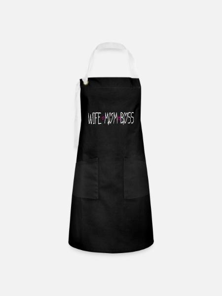 MOMLIFE Mama Design Mutterherz Mutterlieb - Kontrastschürze - Schwarz/Weiß