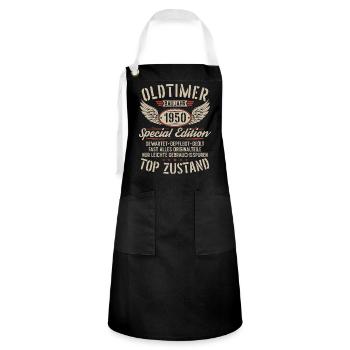 Oldtimer Baujahr 1950 Jahrgang Geburtstag Geschenk - Kontrastschürze - Schwarz/Weiß - Vorne - Zoe (177cm)