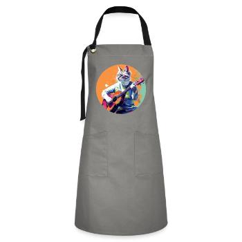 Cat joue de la guitare - Tablier contrasté - gris/noir - Devant - Zoe (177cm)