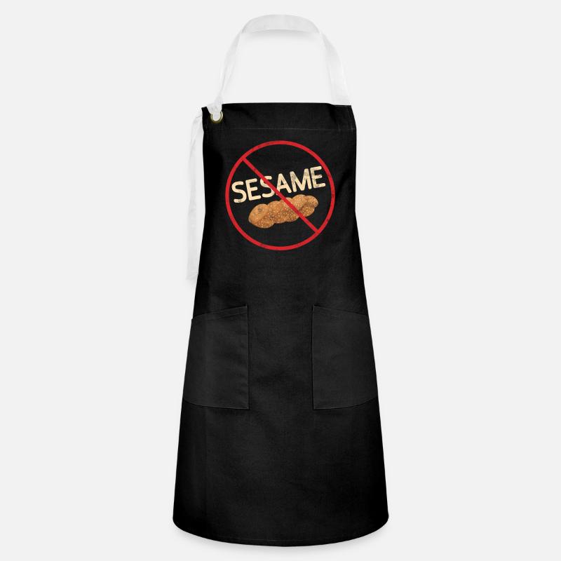 No Sesame Allergy Awareness Warning Allergic - Artisan Apron - black/white