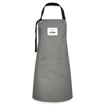 "Supermama" print - Artisan Apron - grey/black - Front - Zoe (177cm)
