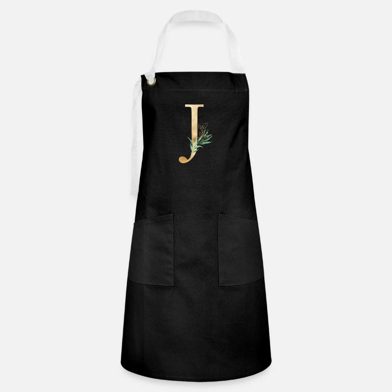 Customizable Monogram J Botany - Artisan Apron - black/white