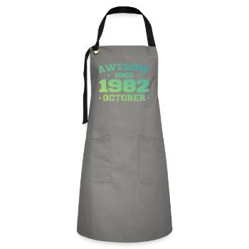 Oktober 1982 - Oktober 1982 Geburtstagsgeschenk - Kontrastschürze - Grau/Schwarz - Vorne - Zoe (177cm)