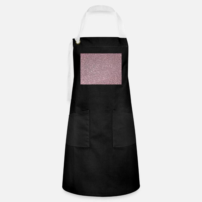 Vintage pink rose false glitter background - Artisan Apron - black/white