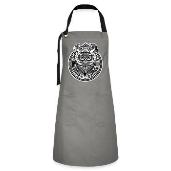 Eulen Symbol Owl Icon Design - dunkler Grund - Kontrastschürze - Grau/Schwarz - Vorne - Zoe (177cm)