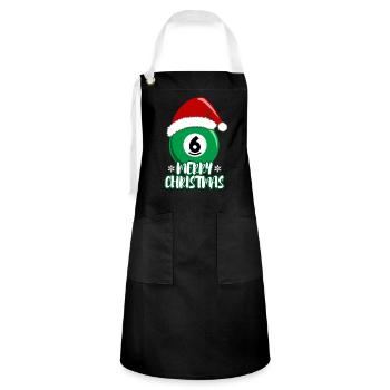 Weihnachtliche Billardkugel Nr. 6 Geschenk - Kontrastschürze - Schwarz/Weiß - Vorne - Zoe (177cm)