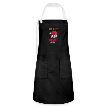 Eat Sleep Cricket Repeat Funny Cricket Ball Player - Artisan Apron - black/white - Front - Zoe (177cm)