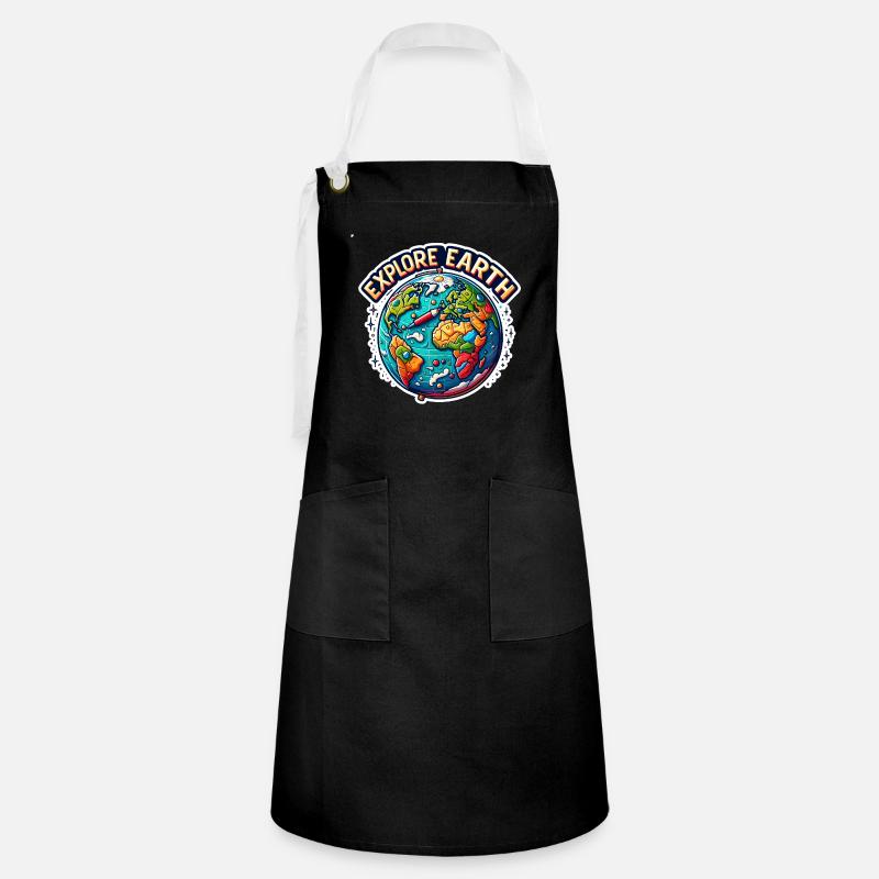 Explore Earth - Earth Illustration - Artisan Apron - black/white