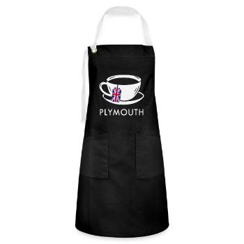 Plymouth Teetasse UK Flagge Teebeutel - Kontrastschürze - Schwarz/Weiß - Vorne - Zoe (177cm)