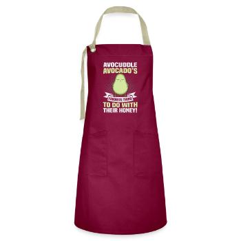 Avocado design for vegetarians and vegans - Artisan Apron - burgundy / desert sand - Front - Zoe (177cm)