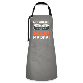 Maki - Pun Gourmet - Tablier contrasté - gris/noir - Devant - Zoe (177cm)