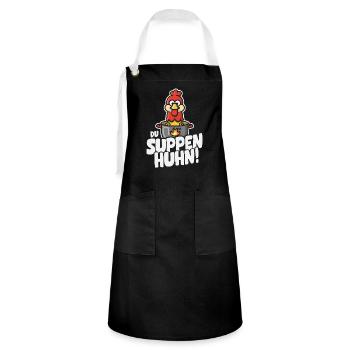 Suppen Huhn Suppenhuhn Gockel Eintopf Geschenk - Kontrastschürze - Schwarz/Weiß - Vorne - Zoe (177cm)