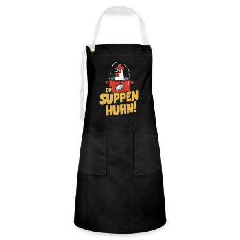 Suppen Huhn Suppenhuhn Gockel Eintopf Geschenk - Kontrastschürze - Schwarz/Weiß - Vorne - Zoe (177cm)