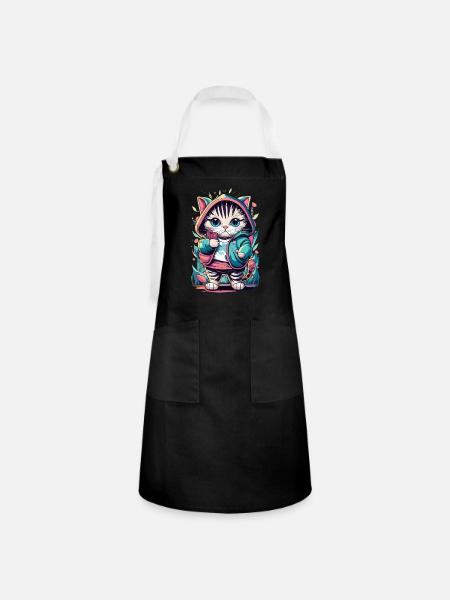 süßes Kawaii Kätzchen Japan - Kontrastschürze - Schwarz/Weiß