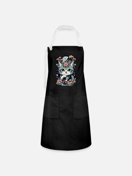 süßes Kawaii Kätzchen Japan - Kontrastschürze - Schwarz/Weiß