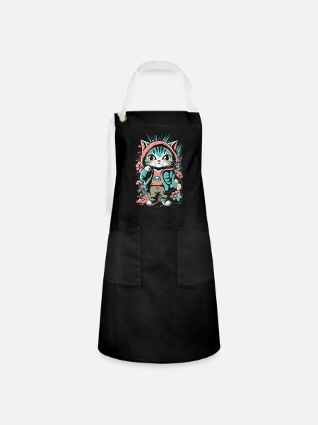 süßes Kawaii Kätzchen Japan - Kontrastschürze - Schwarz/Weiß