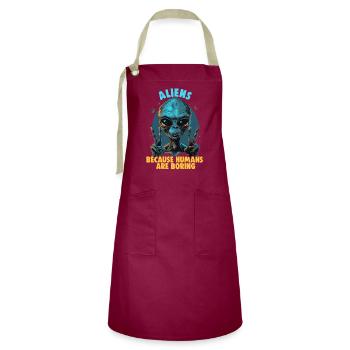 SciFi and Extraterrestrial Aliens and UFO Fan - Artisan Apron - burgundy / desert sand - Front - Zoe (177cm)