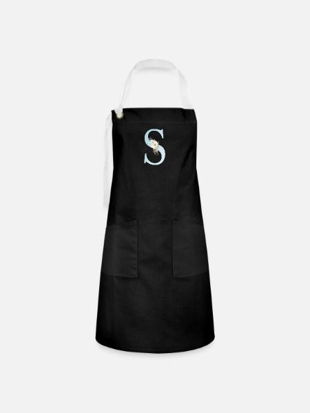 Personalisierbar Monogramm S Floral - Kontrastschürze - Schwarz/Weiß