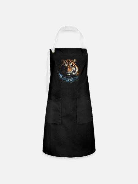 Tiger Natur Tiere - Kontrastschürze - Schwarz/Weiß