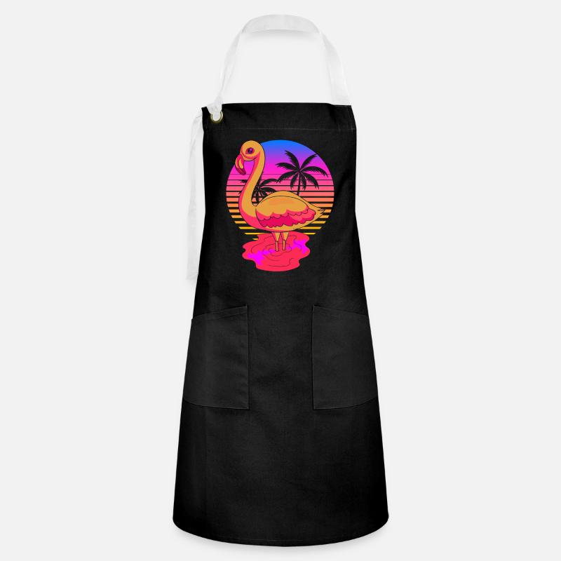 Summer Bird Gift 90s Synthwave Flamingo - Artisan Apron - black/white