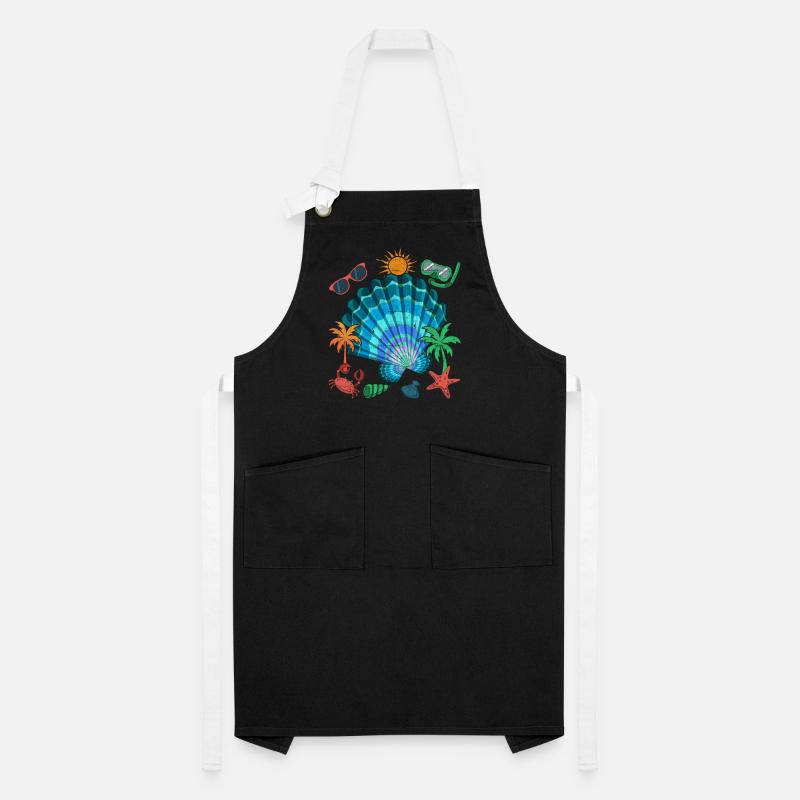 Beach Palm Tree Summer Holiday Gift Shell Tablier contrasté
