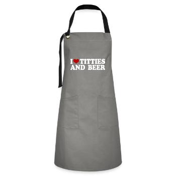 i love titties and beer - Kontrastschürze - Grau/Schwarz - Vorne - Zoe (177cm)
