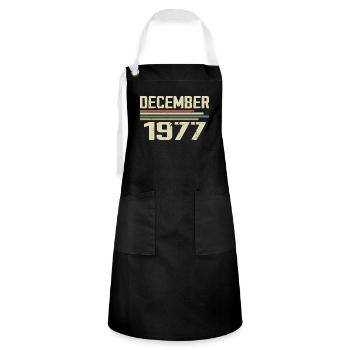 December 1977 Vintage Retro Birthday - Artisan Apron - black/white - Front - Zoe (177cm)