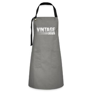 Vintage 2025 Geburtstag Retro 2025 - Kontrastschürze - Grau/Schwarz - Vorne - Zoe (177cm)