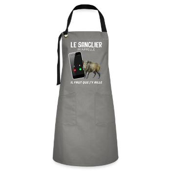 Chasseur de Sanglier Cadeau Humour Chasse Gibier - Tablier contrasté - gris/noir - Devant - Zoe (177cm)