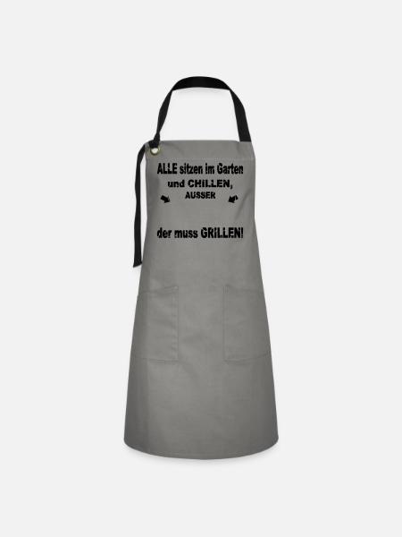 Lustiger Grill-Spruch - Kontrastschürze - Grau/Schwarz