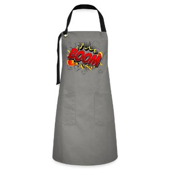 Boom Comic Grafik - Kontrastschürze - Grau/Schwarz - Vorne - Zoe (177cm)
