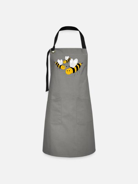 Freundliche Bienen - Kontrastschürze - Grau/Schwarz