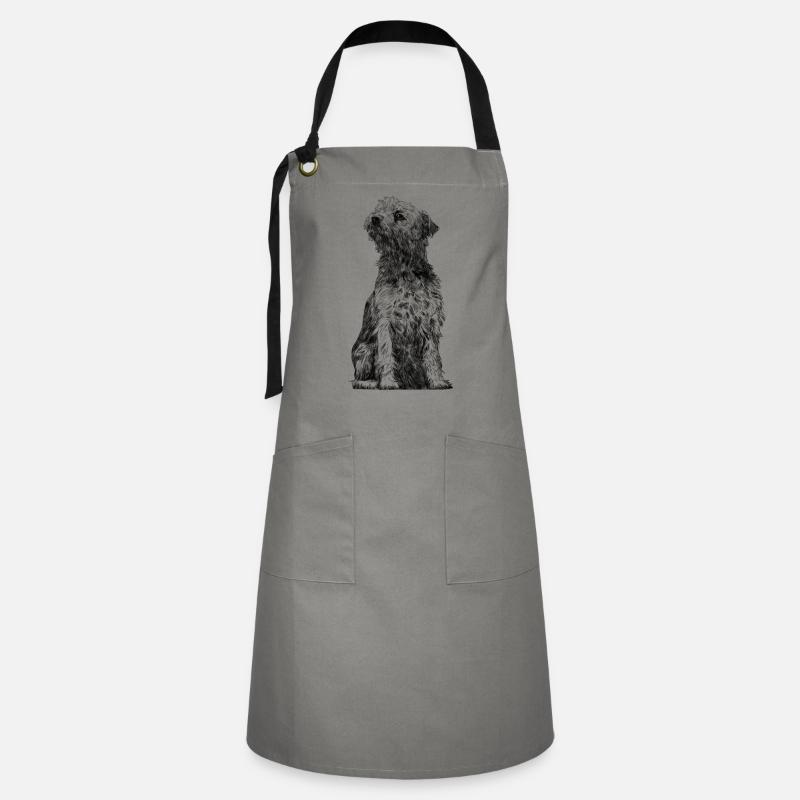 Border Terrier Dog assis - Tablier contrasté - gris/noir