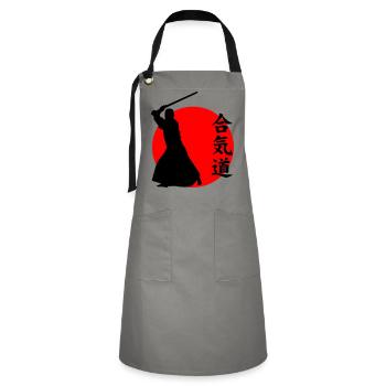 Aikido - Kontrastschürze - Grau/Schwarz - Vorne - Zoe (177cm)