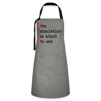 Das Ende der Simulation, Sci-Fi Matrix Humor Shirt - Kontrastschürze - Grau/Schwarz - Vorne - Zoe (177cm)