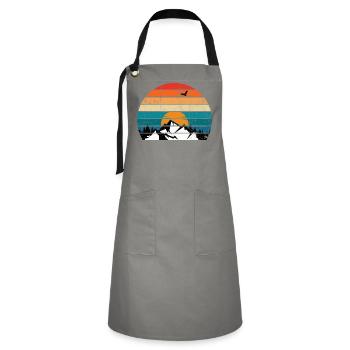 Retro Sunset Peak Silhouette - Kontrastschürze - Grau/Schwarz - Vorne - Zoe (177cm)