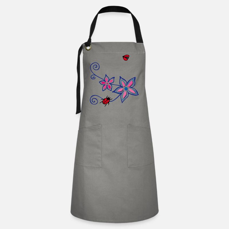 Flower with ladybug - Artisan Apron - grey/black
