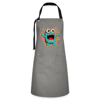 Monster Crash - Cooles blaues Monster - Kontrastschürze - Grau/Schwarz - Vorne - Zoe (177cm)