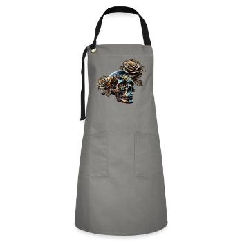 Stunning dark steampunk skull with roses - Artisan Apron - grey/black - Front - Zoe (177cm)