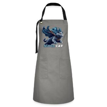 Super Katze BKH Blue Geschenk - Kontrastschürze - Grau/Schwarz - Vorne - Zoe (177cm)