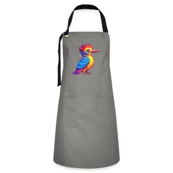 Woodpecker Colorful Kawaii Cartoon Character - Artisan Apron - grey/black - Front - Zoe (177cm)
