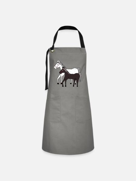 Pferd Pferde Pony - Kontrastschürze - Grau/Schwarz