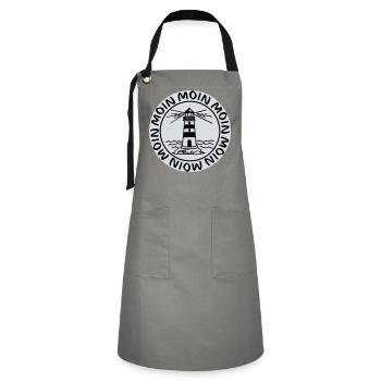 Moin Moin Lighthouse – Maritime Coastal Design - Artisan Apron - grey/black - Front - Zoe (177cm)