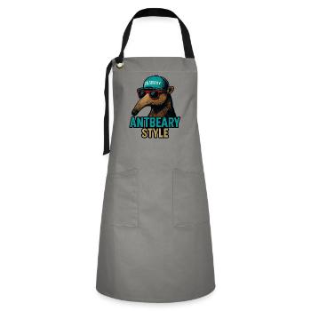 Antbeary Style Aardvark Cartoon - Artisan Apron - grey/black - Front - Zoe (177cm)